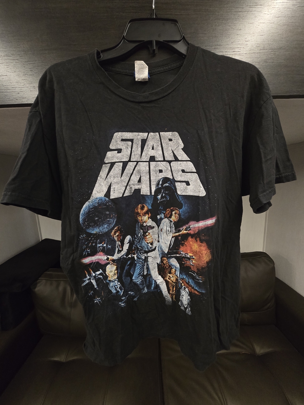 Star Wars Vintage Black Tee with Blue Logo, Size L